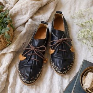 Leather Artisan Moc Toe Oxford Shoes Size 8W Wide Lagenlook Minimalist
